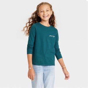 Cat & Jack Girls' Teal Long Sleeve Graphic Tee
